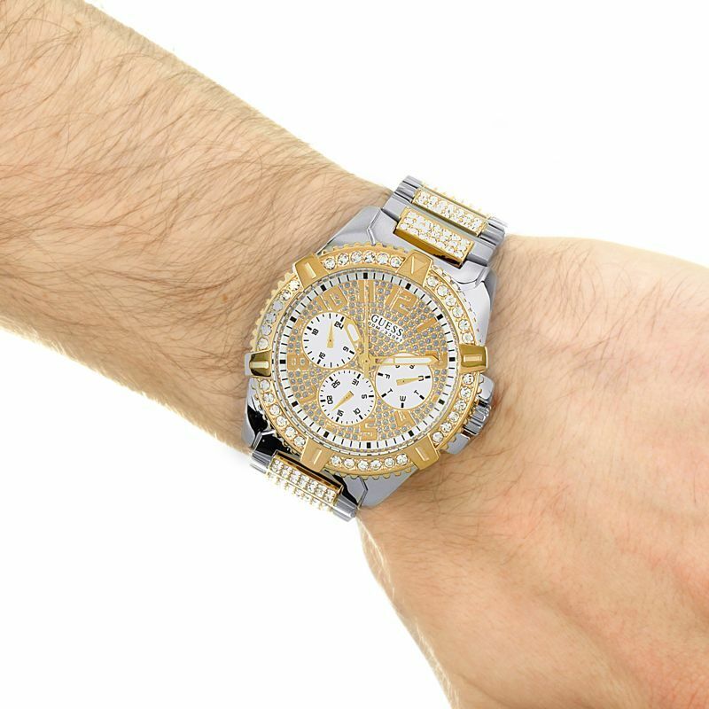 Guess Frontier Chronograph Crystals Silver Dial Two Tone Steel Strap Watch for Men - W0799G4 Buy Now By Guess