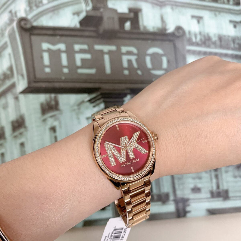 Michael Kors Janelle Quartz Maroon Dial Rose Gold Steel Strap Watch For Women - MK7382 Buy Now By Michael Kors