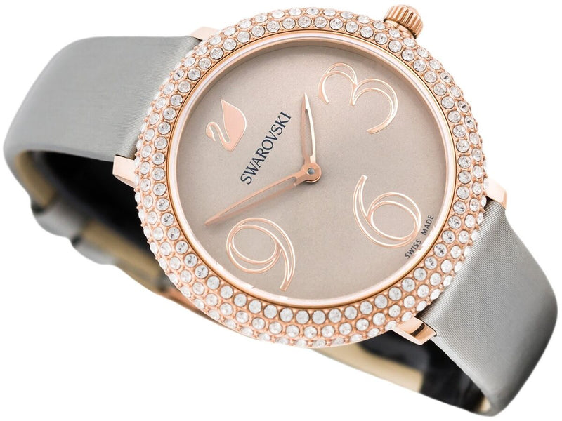 Shop Swarovski Crystal Frost Silver Dial White Leather Strap Watch for Women - 5484070 in USA