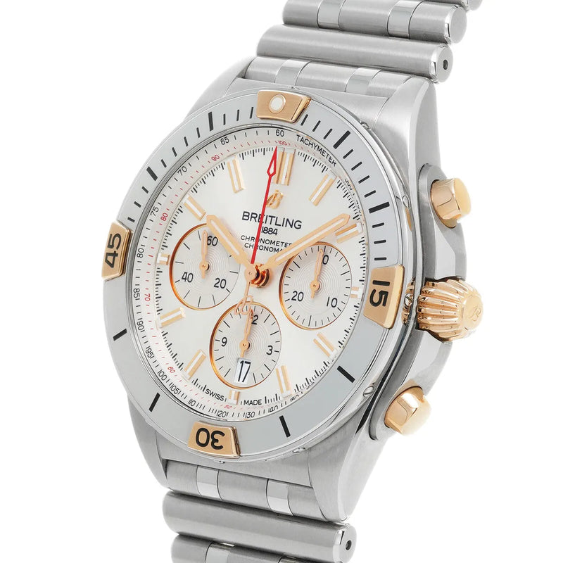 Breitling Chronomat B01 42 White Dial Silver Steel Strap Watch for Men - IB0134101G1A1