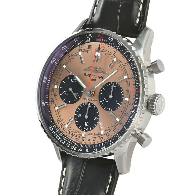Shop Breitling Navitimer B01 Chronograph 43 Brown Dial Black Leather Strap Watch for Men - AB0138241K1P1 in USA