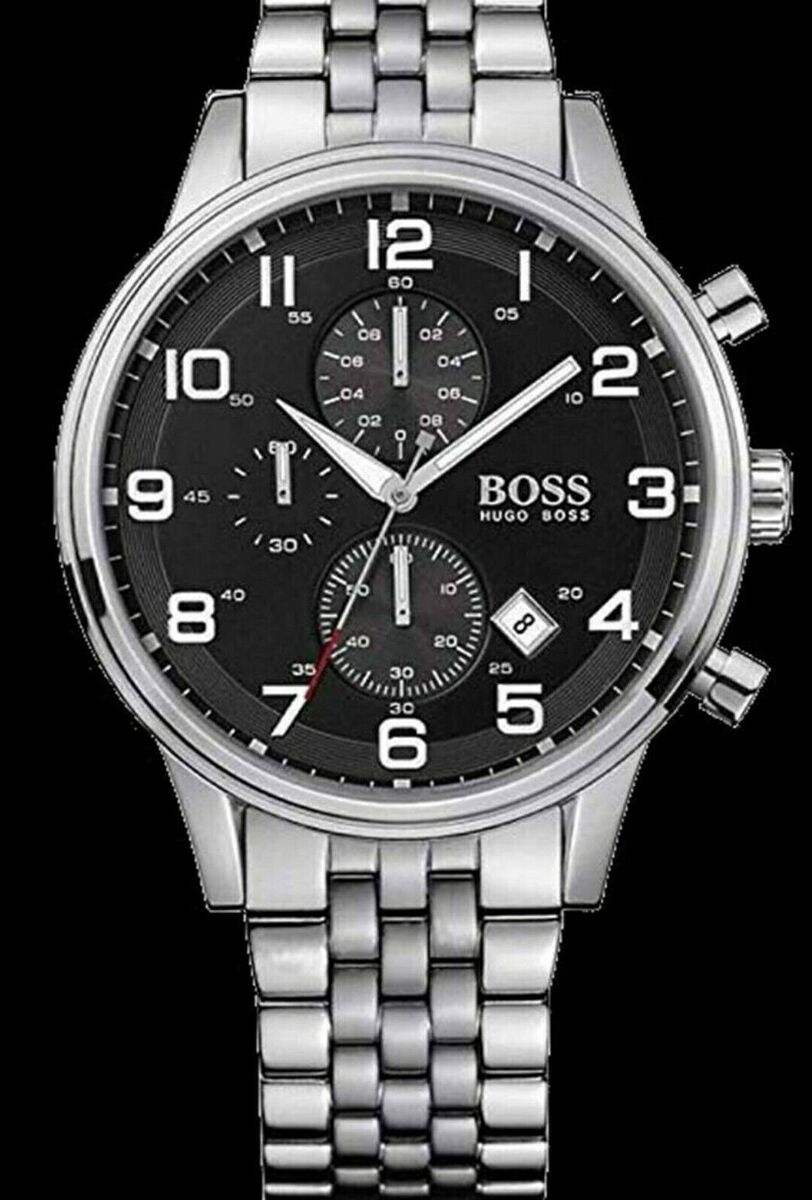Hugo Boss Aeroliner Chronograph Quartz Black Dial Silver Steel Strap Watch For Men - HB1512446