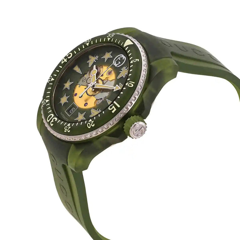 Shop Gucci Dive Automatic Green Dial Green Rubber Strap Unisex Watch - YA136345 in USA