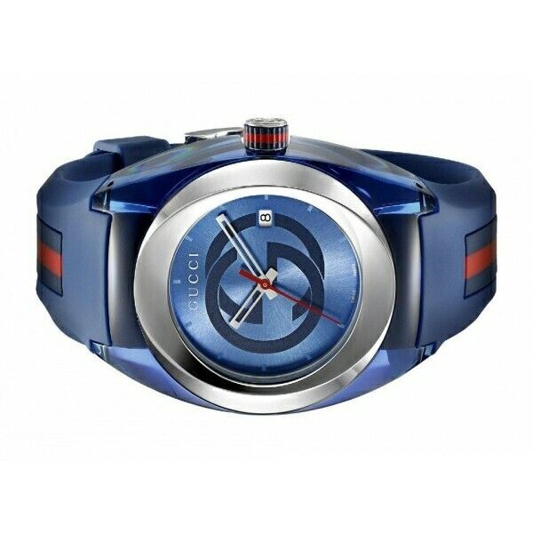 Shop Gucci Sync XXL Quartz Blue Dial Blue Rubber Strap Watch For Men - YA137104 in USA