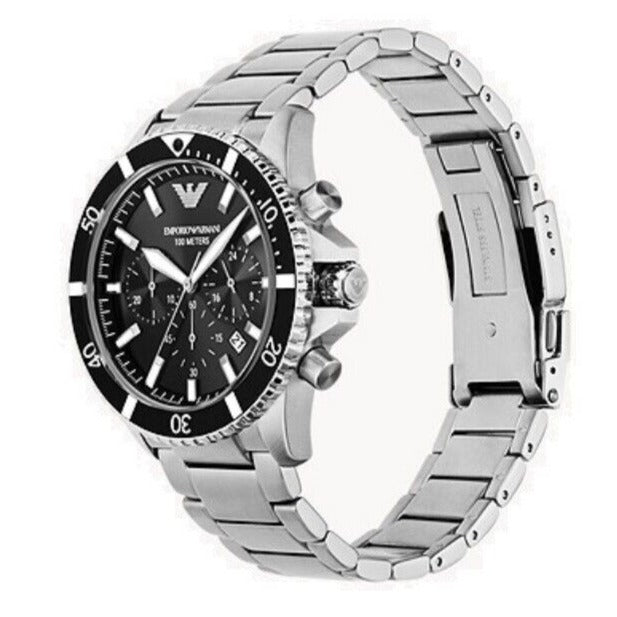 Emporio Armani Diver Chronograph Quartz Black Dial Silver Steel Strap Watch For Men - AR11360 Buy Now By Emporio Armani