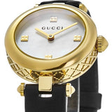 Shop Gucci Diamantissima Mother of Pearl Dial Black Leather Strap Watch For Women - YA141505 in USA