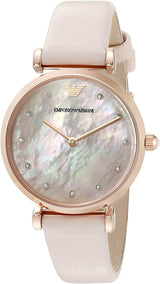 Emporio Armani Gianni T Bar Mother Of Pearl Pink Dial Pink Leather Strap Watch For Women - AR1958 Buy Now By Emporio Armani
