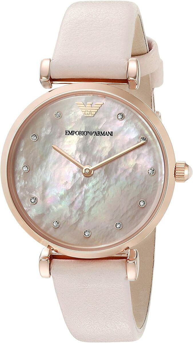 Emporio Armani Gianni T Bar Mother Of Pearl Pink Dial Pink Leather Strap Watch For Women - AR1958 Buy Now By Emporio Armani
