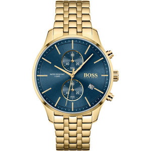 Hugo Boss Associate Chronograph Blue Dial Gold Steel Strap Watch for Men - 1513841