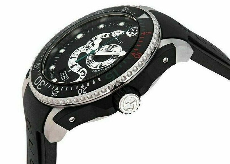 Shop Gucci Dive Feline Black Dial Black Rubber Strap Watch For Men - YA136323 in USA