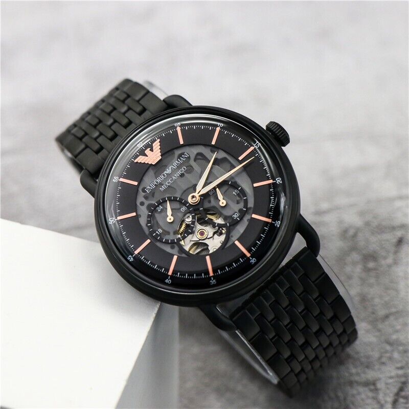 Emporio Armani Automatic Multifunction Black Dial Black Mesh Bracelet Watch For Men - AR60025 Buy Now By Emporio Armani