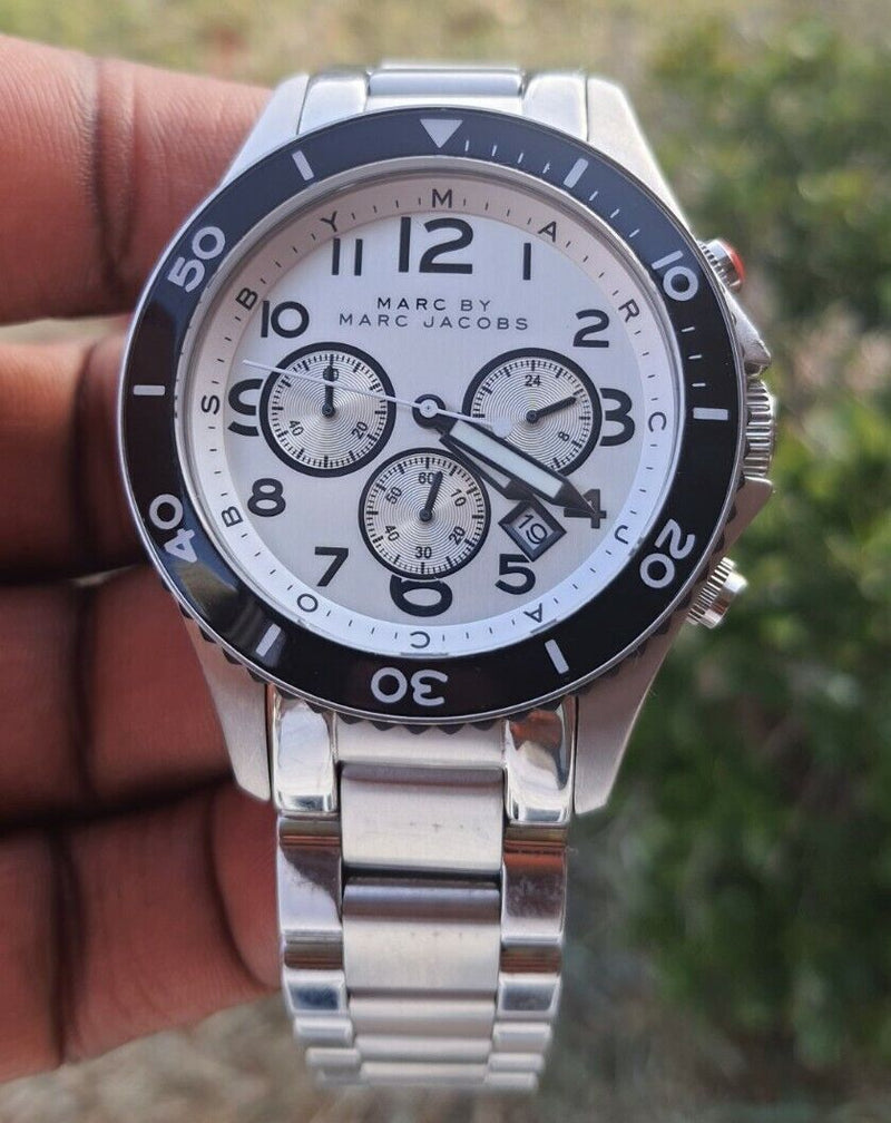 Marc Jacobs Rock Chronograph White Dial Silver Steel Strap Watch for Men - MBM5027 Buy Now By Marc Jacobs
