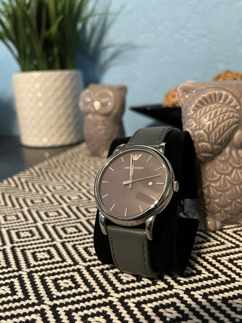 Emporio Armani Classic Quartz Grey Dial Grey Leather Strap Watch For Men - AR1730 Buy Now By Emporio Armani