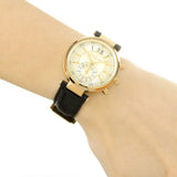 Michael Kors Sawyer Champagne Dial Black Leather Strap Watch for Women - MK2433 Buy Now By Michael Kors
