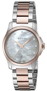 Shop Gucci G Timeless Diamonds Mother of Pearl Dial Two Tone Steel Strap Watch For Women - YA126544 in USA