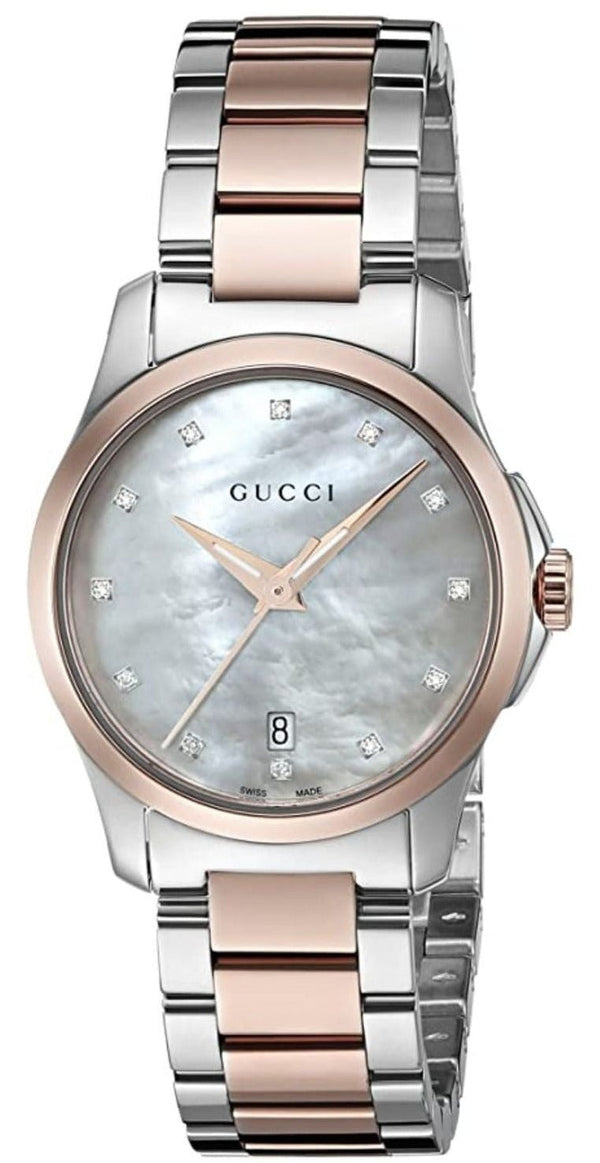 Shop Gucci G Timeless Diamonds Mother of Pearl Dial Two Tone Steel Strap Watch For Women - YA126544 in USA