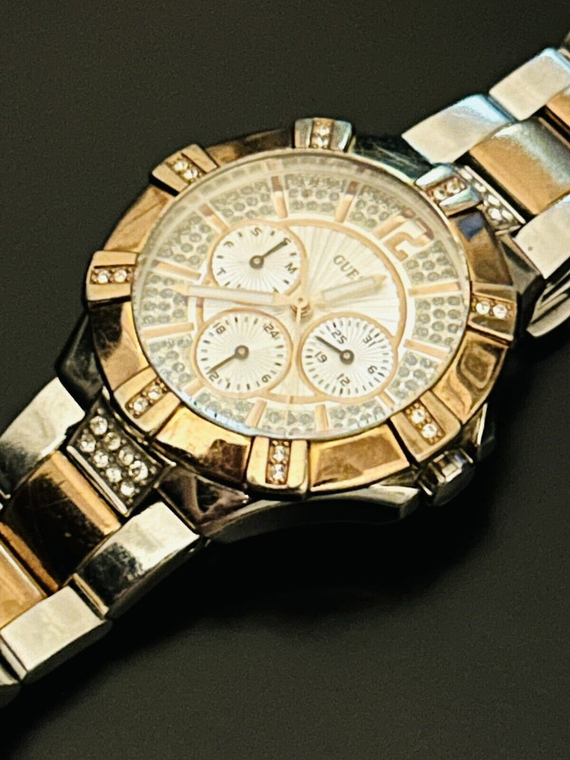 Shop Guess Vista Analog Diamonds Silver Dial Two Tone Steel Strap Watch for Women - W0024L1 in USA