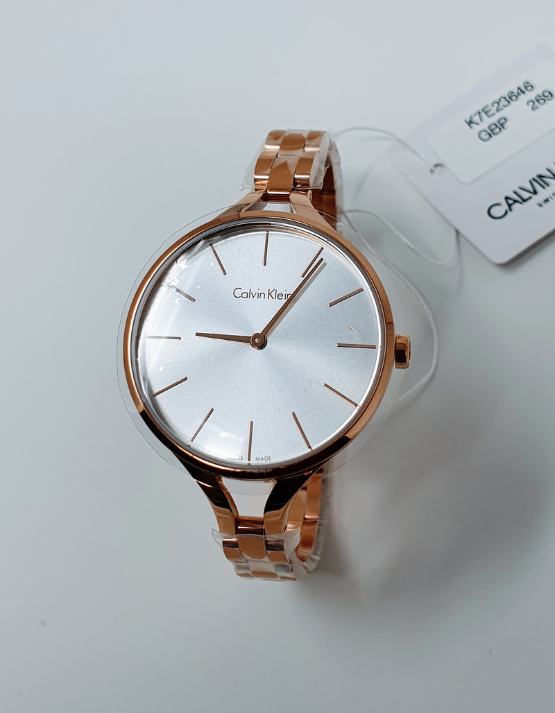 Calvin Klein Graphic Silver Dial Rose Gold Steel Strap Watch for Women - K7E23646 Buy Now By Calvin Klein
