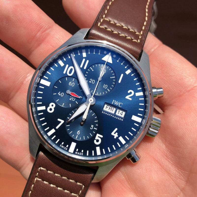 Shop IWC Pilot’s Watch Chronograph Edition “Le Petit Prince” Blue Dial Brown Leather Strap Watch for Men - IW377714 in USA