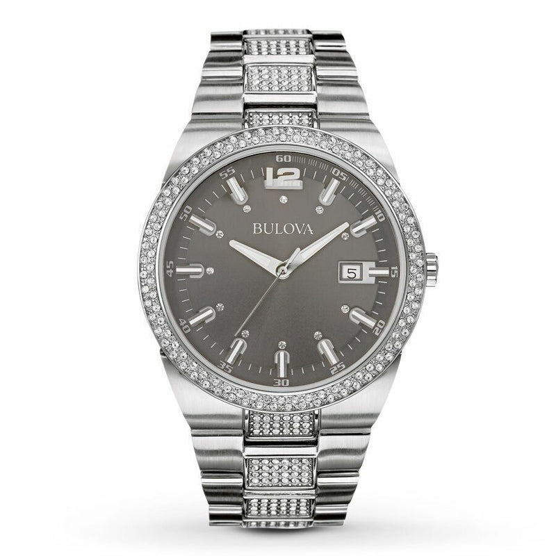 Shop Bulova Crystal Collection Brown Dial Silver Steel Strap Watch for Men - 96B221 in USA