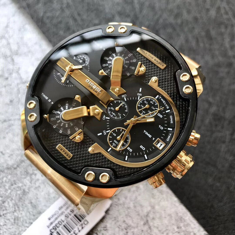 Diesel Mr Daddy 2.0 Chronograph Black Dial Gold Steel Strap Watch For Men - DZ7333 Buy Now By Diesel