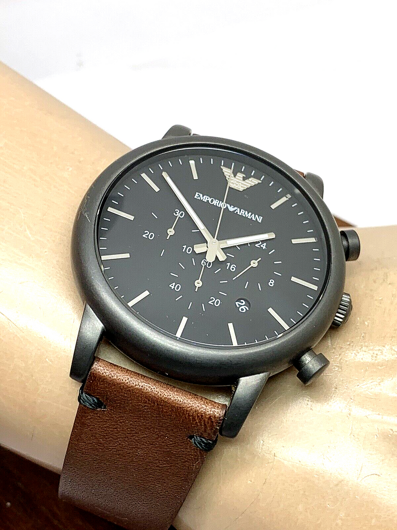 Emporio Armani Classic Chronograph Black Dial Brown Leather Strap Watch For Men - AR1919 Buy Now By Emporio Armani