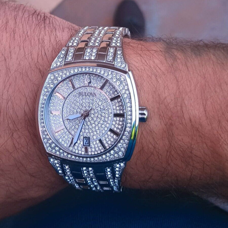 Shop Bulova Phantom Swarovski Crystal Pave Silver Dial Silver Steel Strap Watch for Men - 98B296 in USA
