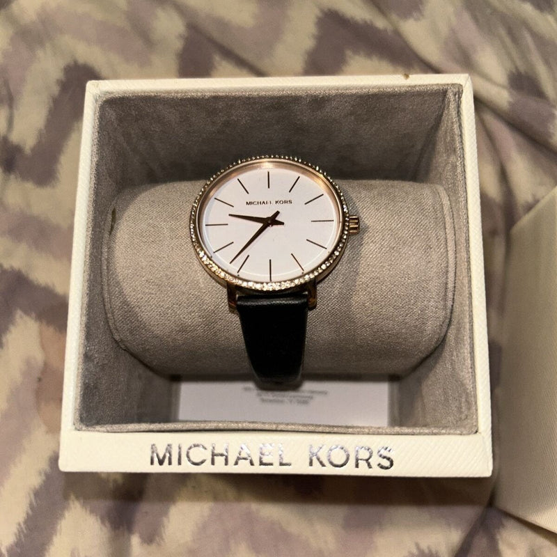 Michael Kors Pyper Three Hand White Dial Black Leather Strap Watch For Women - MK2835 Buy Now By Michael Kors