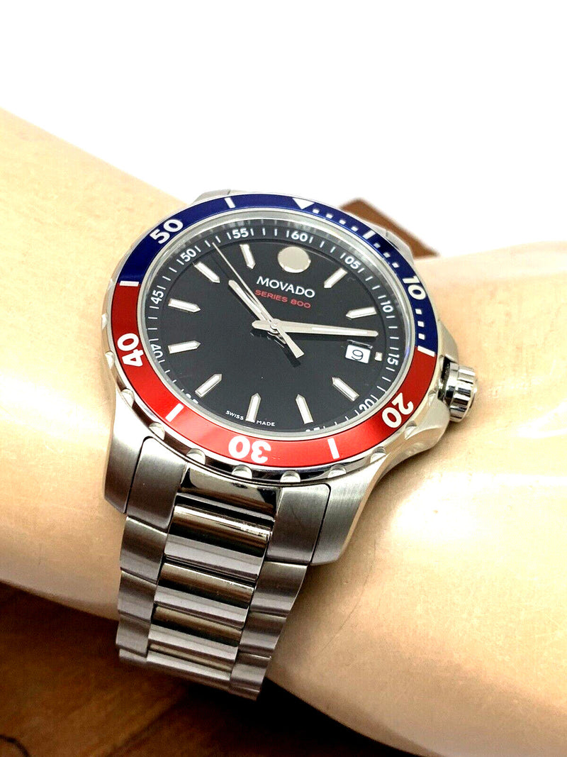 Movado Series 800 Pepsi Black Dial Silver Steel Strap Watch for Men - 2600152 Buy Now By Movado