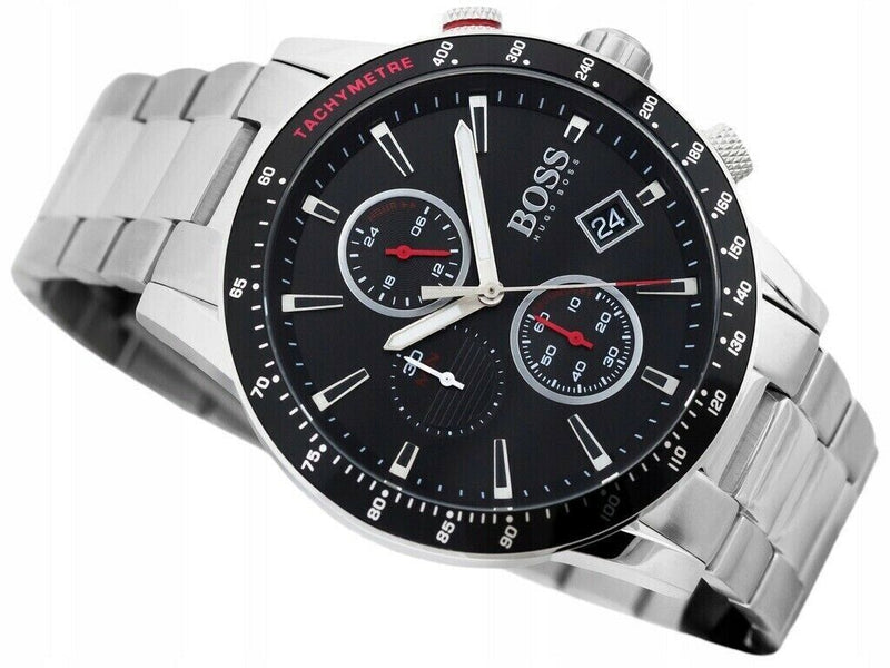 Shop Hugo Boss Rafale Chronograph Black Dial Silver Steel Strap Watch for Men - 1513509 in USA