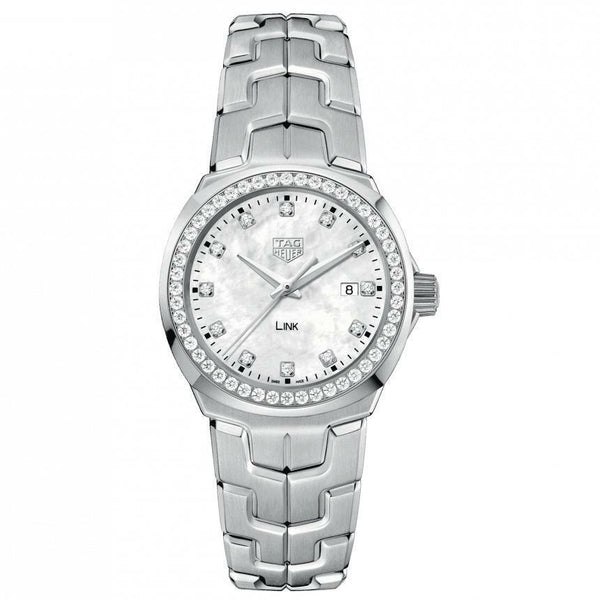 Shop Tag Heuer Link Quartz Diamonds Mother of Pearl Dial Silver Steel Strap Watch for Women - WBC1316.BA0600 in USA