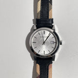 Burberry The City White Dial Black Haymarket Leather Strap Watch for Women - BU9150