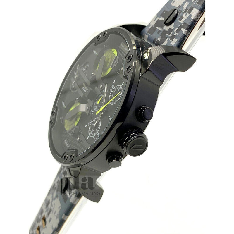 Shop Diesel Big Daddy Chronograph Black Dial Black Leather Strap Watch For Men - DZ7311 in USA