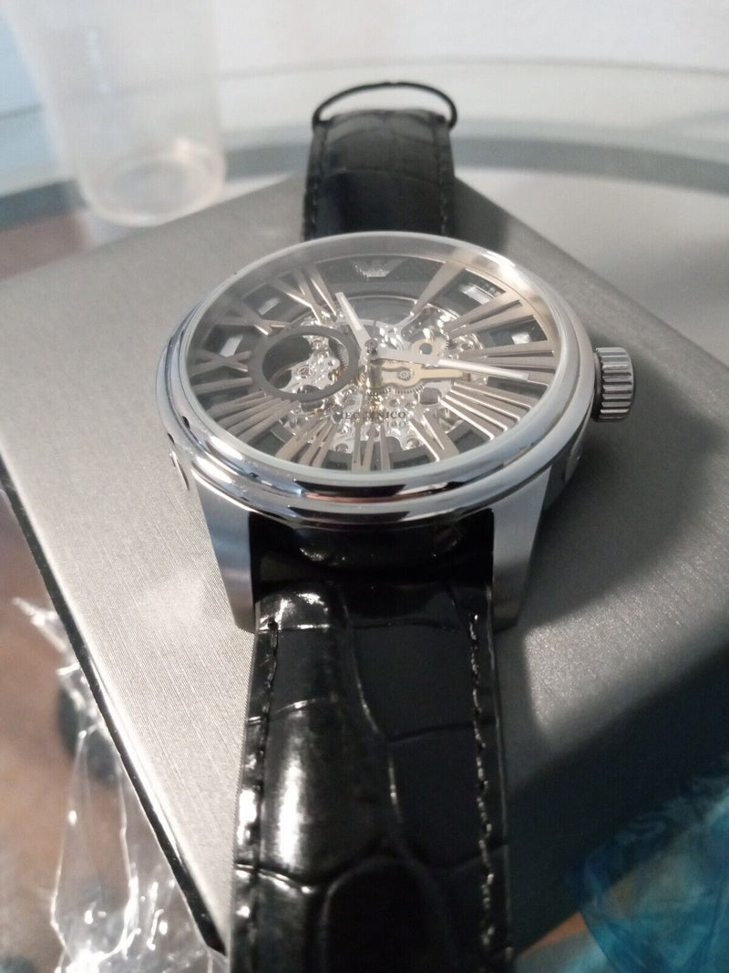 Emporio Armani Meccanico Automatic Black Dial Leather Strap Watch For Men - AR4629 Buy Now By Emporio Armani