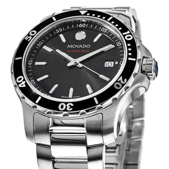 Shop Movado Series 800 Black Dial Silver Steel Strap Watch For Men - 2600135 in USA