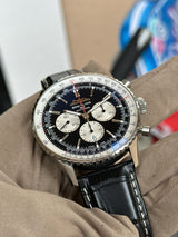 Shop Breitling Navitimer B01 Chronograph 46 Black Dial Black Leather Strap Watch for Men - AB0137211B1P1 in USA