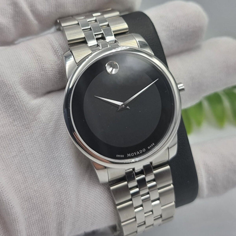 Movado Museum Classic Black Dial Silver Steel Strap Watch For Men - 606504 Buy Now By Movado