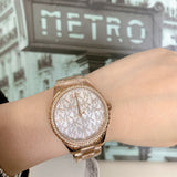 Michael Kors Layton Three Hand Silver Dial Rose Gold Steel Strap Watch For Women - MK7297