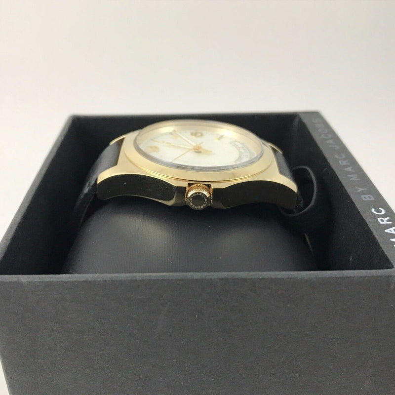 Shop Marc Jacobs Baby Dave Gold Dial Black Leather Strap Watch for Women - MBM1264 in USA