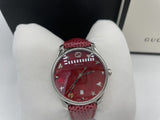 Gucci G-Timeless Mother of Pearl Red Dial Red Leather Strap Watch For Women - YA1264041 Buy Now By Gucci