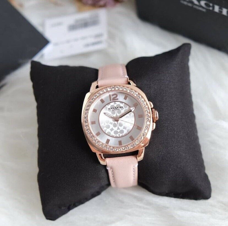 Coach Boyfriend Mother of Pearl White Dial Pink Leather Strap Watch for Women - 14503151 Buy Now By Coach
