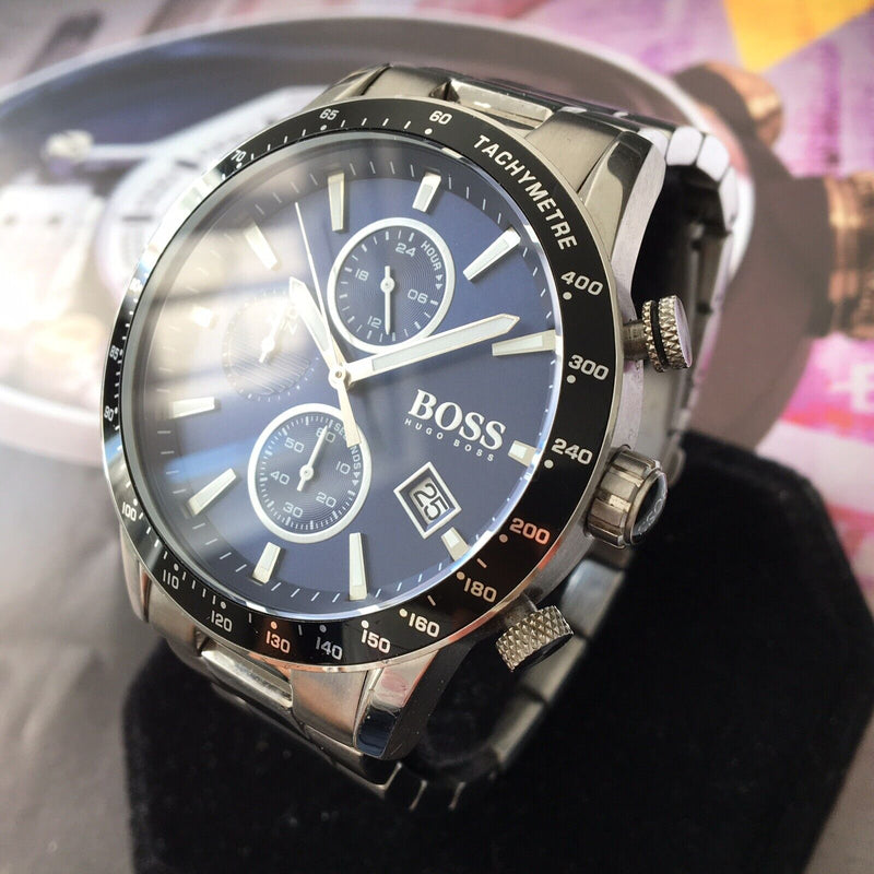 Shop Hugo Boss Rafale Quartz Blue Dial Silver Steel Strap Watch for Men - 1513510 in USA
