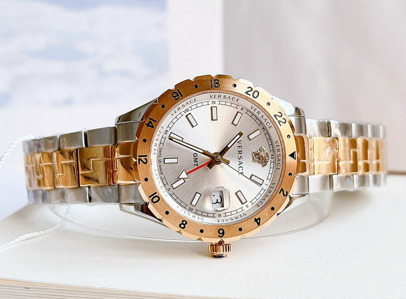 Versace Hellenyium GMT Silver Dial Two Tone Steel Strap Watch for Men - V11030015 Buy Now By Versace