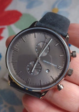 Emporio Armani Classic Grey Dial Grey Leather Strap Watch For Men - AR0388 Buy Now By Emporio Armani