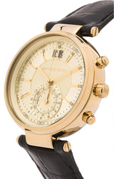 Michael Kors Sawyer Champagne Dial Black Leather Strap Watch for Women - MK2433 Buy Now By Michael Kors