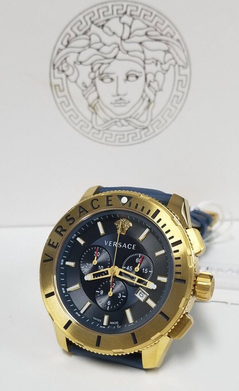 Versace Casual Chronograph Black Dial Black Leather Strap Watch for Men - VERG003-18 Buy Now By Versace