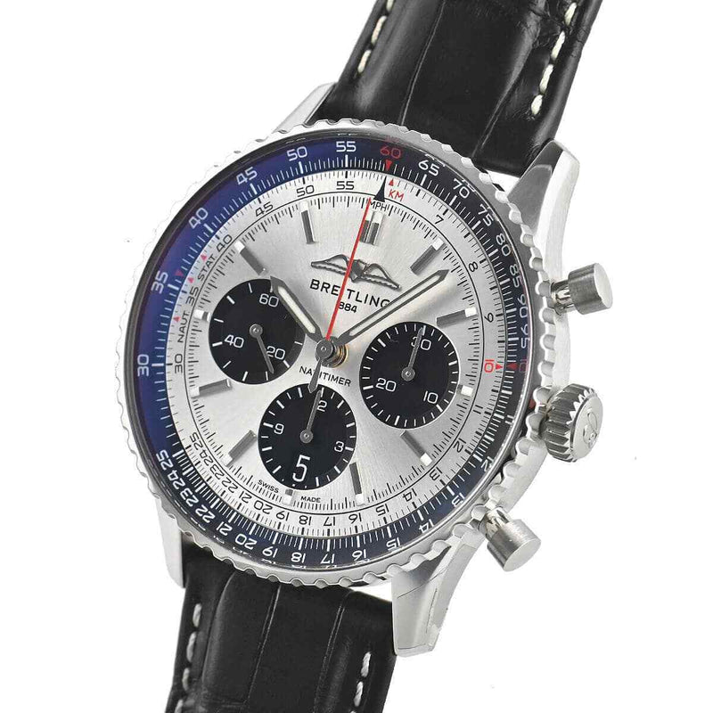 Shop Breitling Navitimer B01 Chronograph 43 Silver Dial Black Leather Strap Watch for Men - AB0138241G1P1 in USA