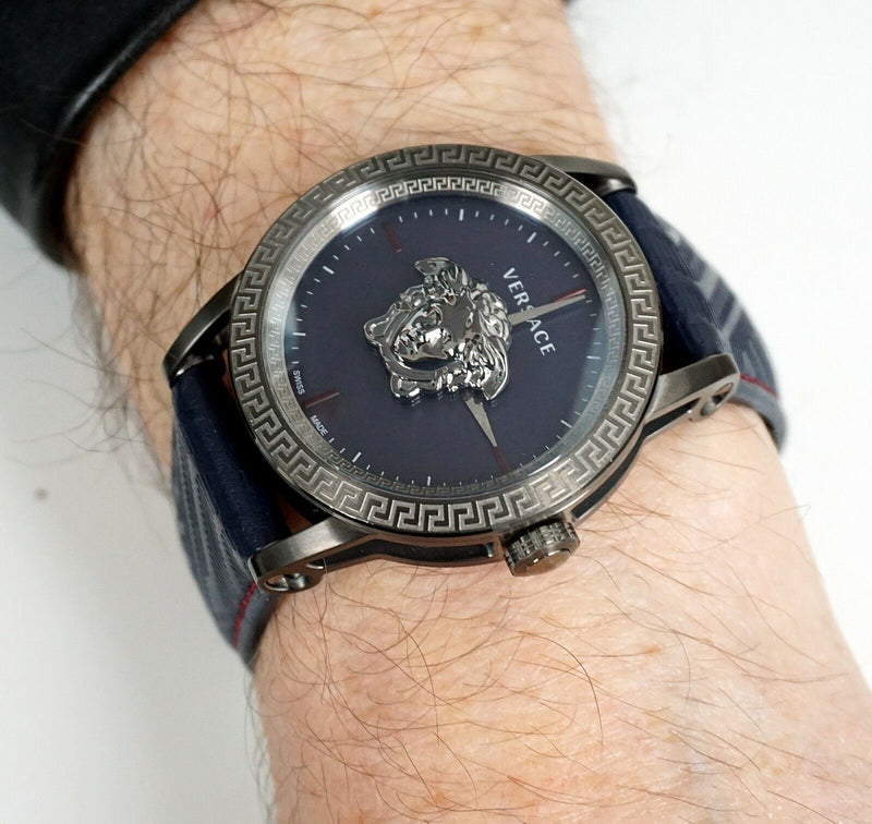 Versace Palazzo Empire Blue Dial Blue Leather Strap Watch for Men - VERD00118 Buy Now By Versace