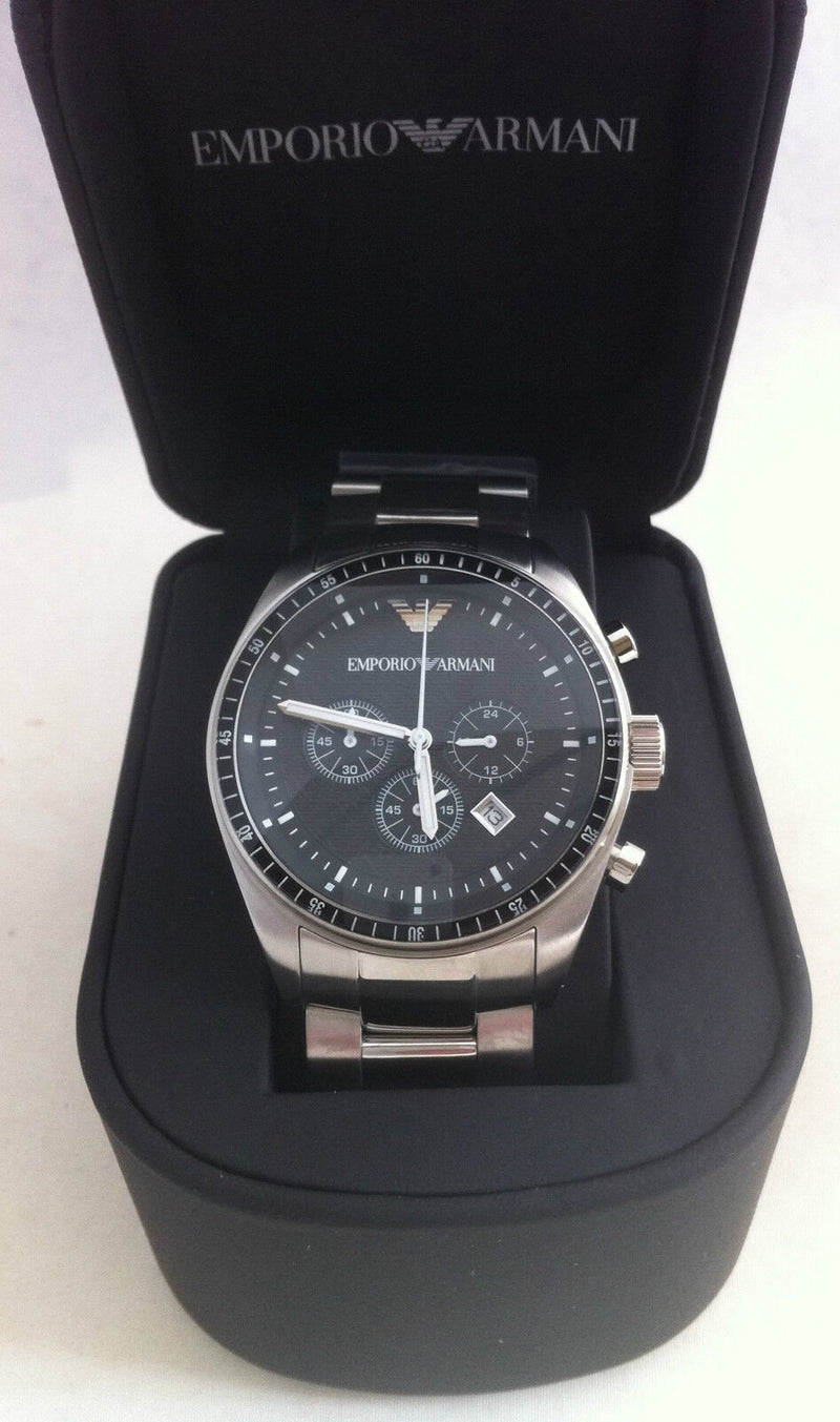 Emporio Armani Sportivo Chronograph Black Dial Silver Stainless Steel Watch For Men - AR0585 Buy Now By Emporio Armani