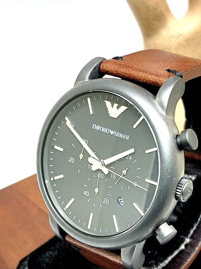 Emporio Armani Classic Chronograph Black Dial Brown Leather Strap Watch For Men - AR1919 Buy Now By Emporio Armani